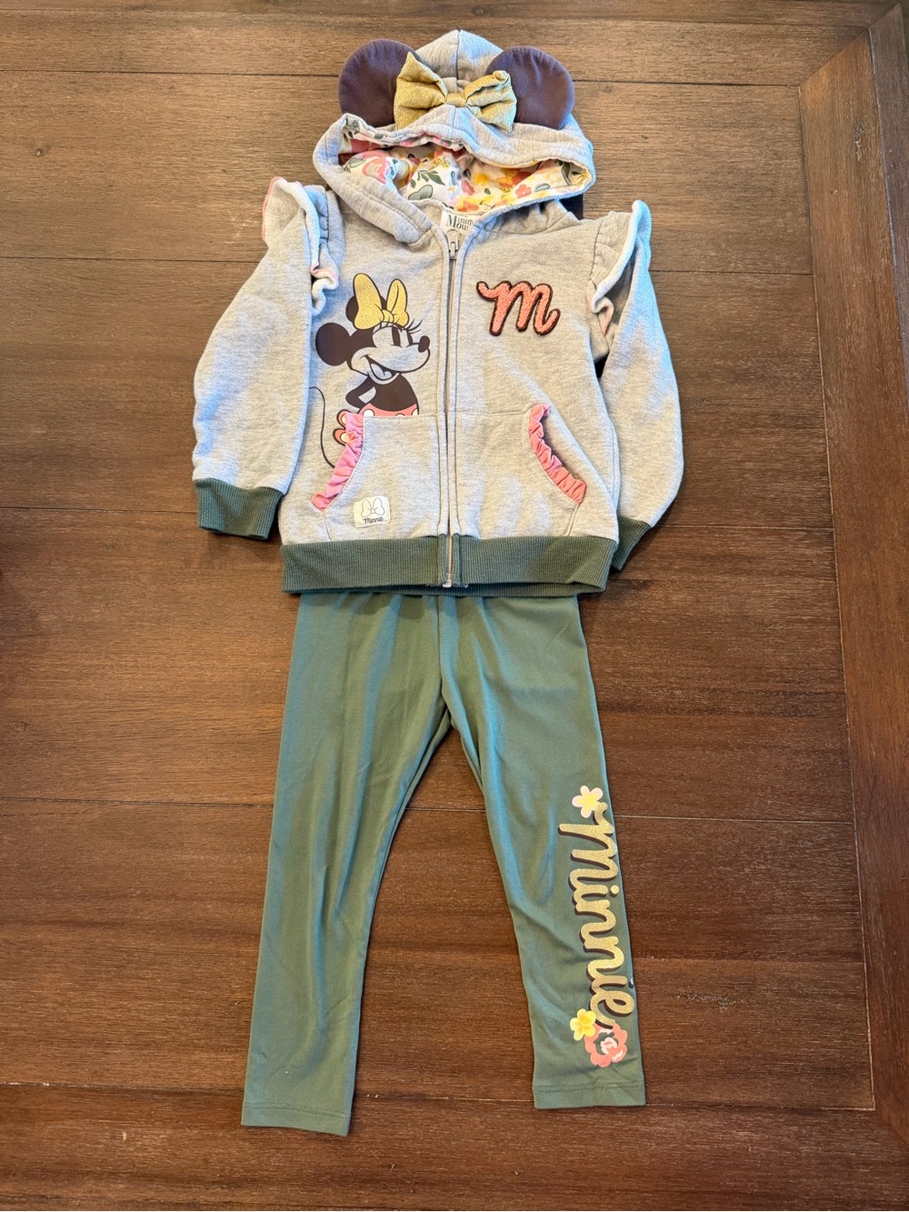 Disney Minnie Mouse Green Leggings & Gray Hooded Jacket Set